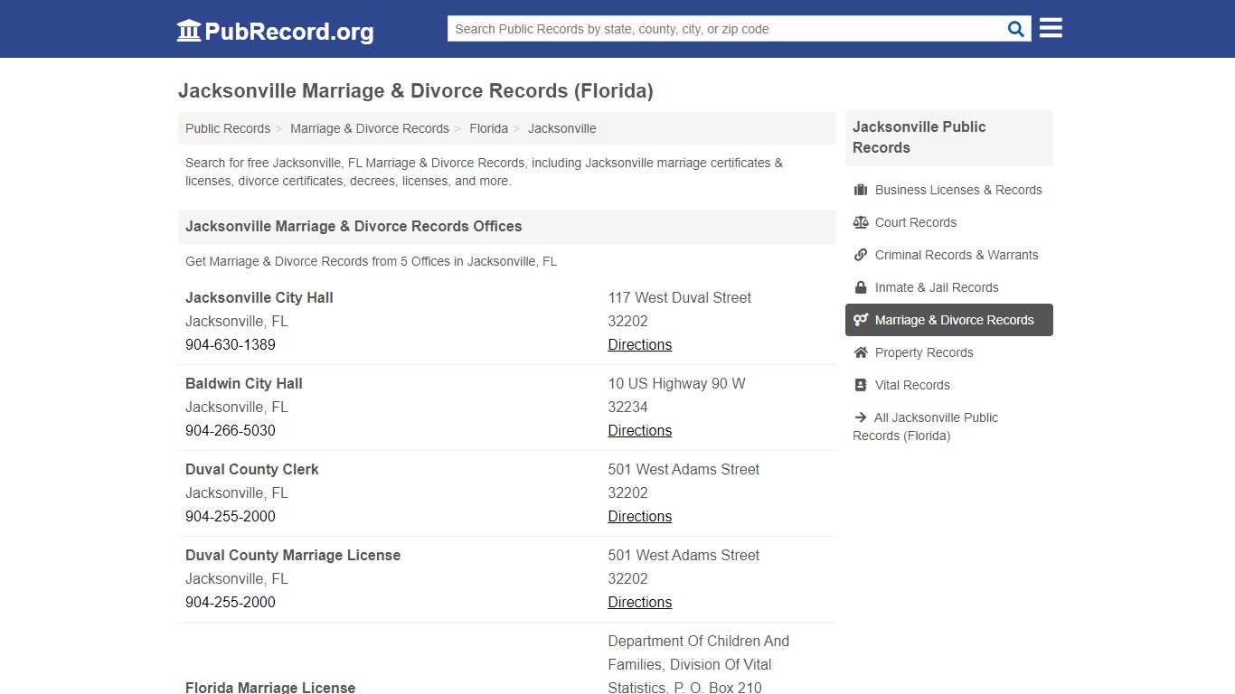 Jacksonville Marriage & Divorce Records (Florida)