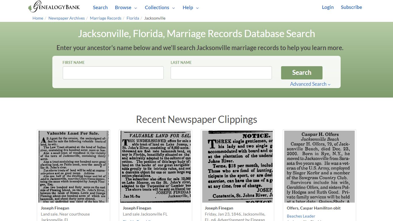 Jacksonville, Florida, Marriage Records Online Search - GenealogyBank